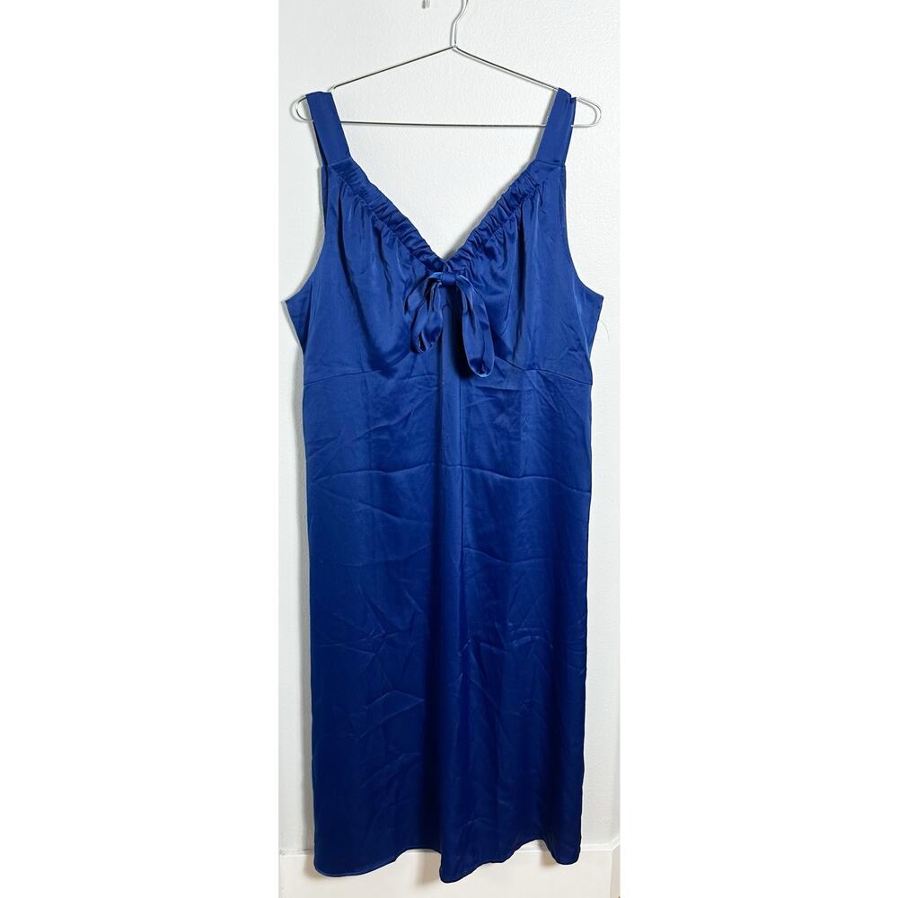 Eloquii Women's Blue Satin Material Tie Front Dress sz 18